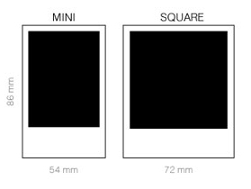 Taille de film Instax min vs square