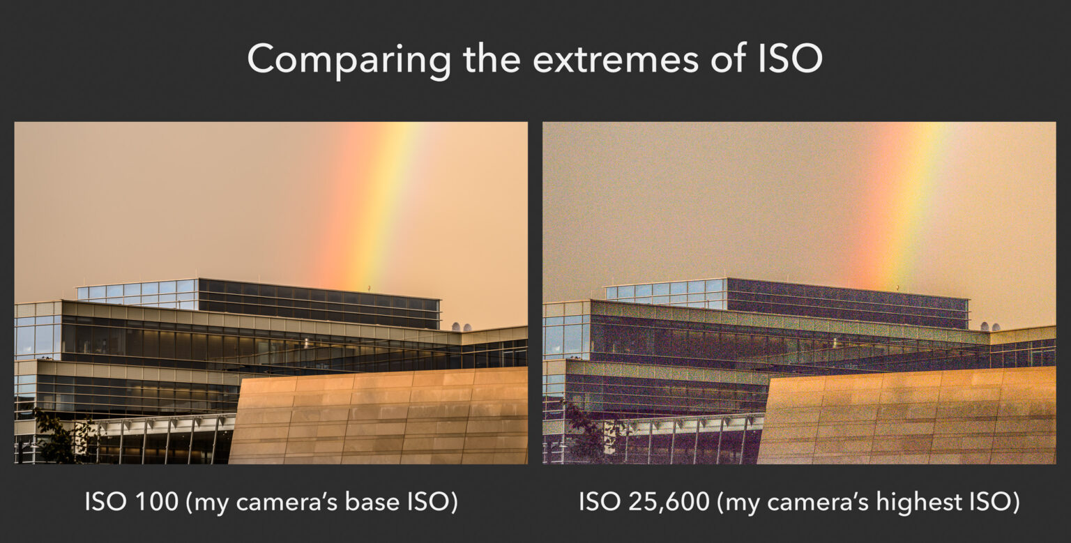Comparaison de la qualité d’une image à ISO élevé et réduit.