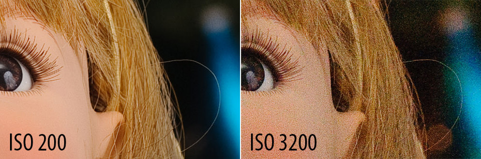 Contraste à 200 ISO et à 3200 ISO.